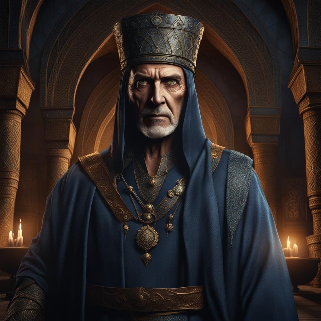 Dark Fantasy Royal Court Magician in Arabian Splendor