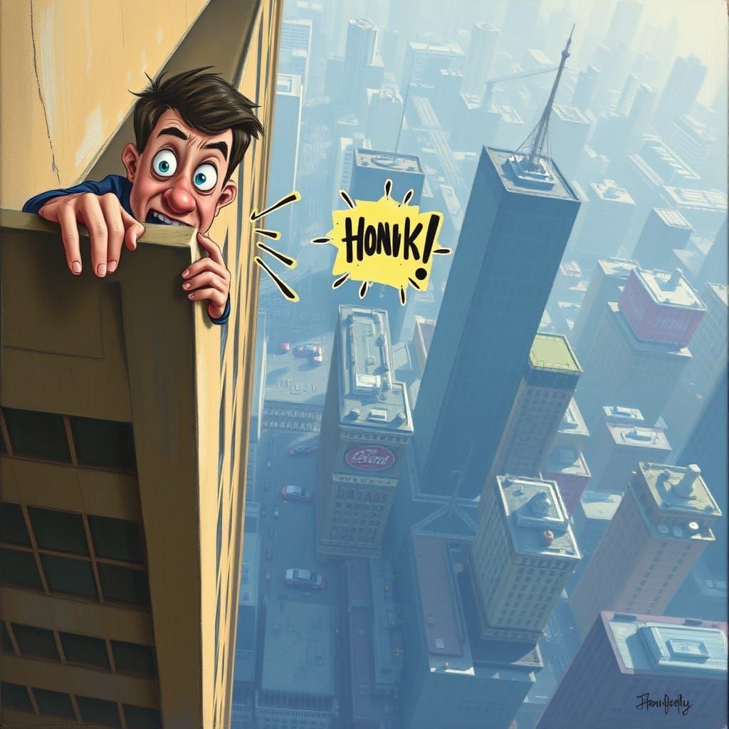 Daring Acrobat Teeters on Skyscraper Edge