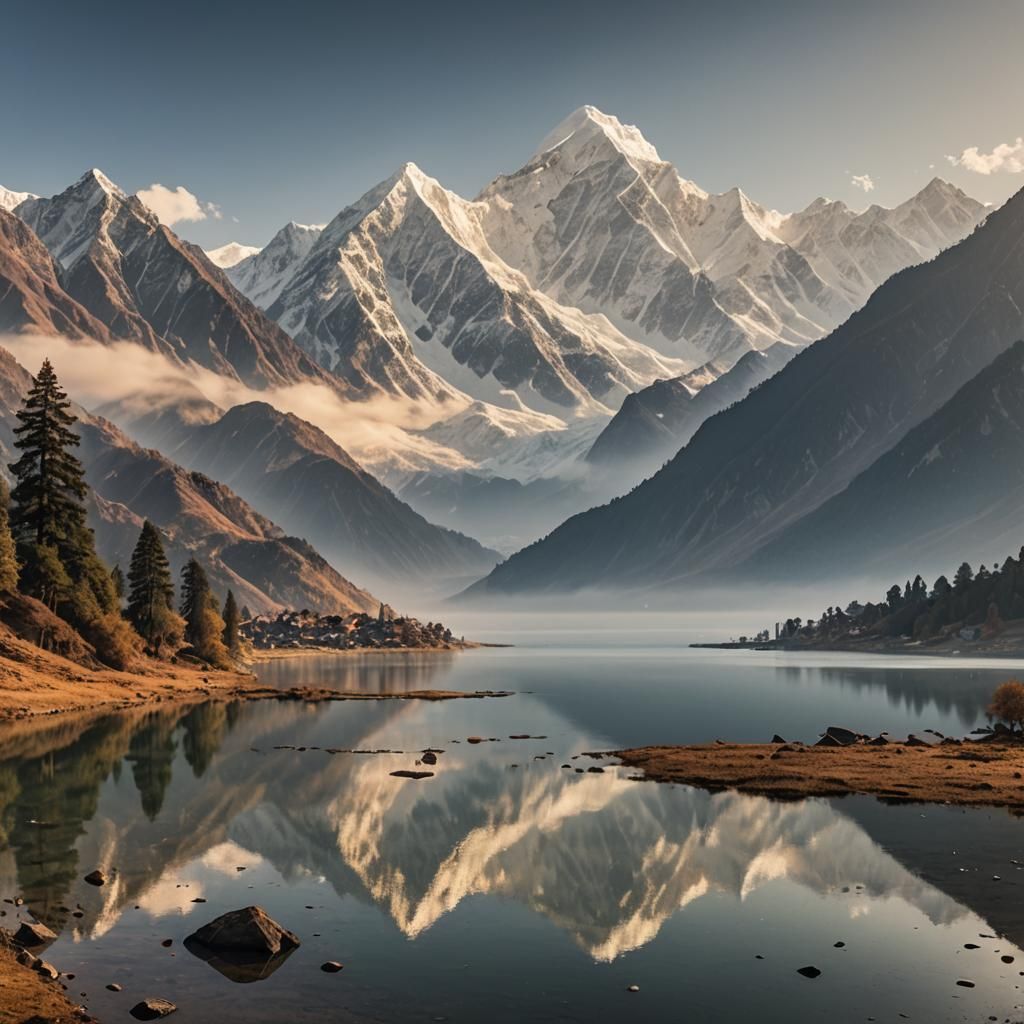 Himalayan Lake: Panoramic Landscape Photography in Golden Ho...
