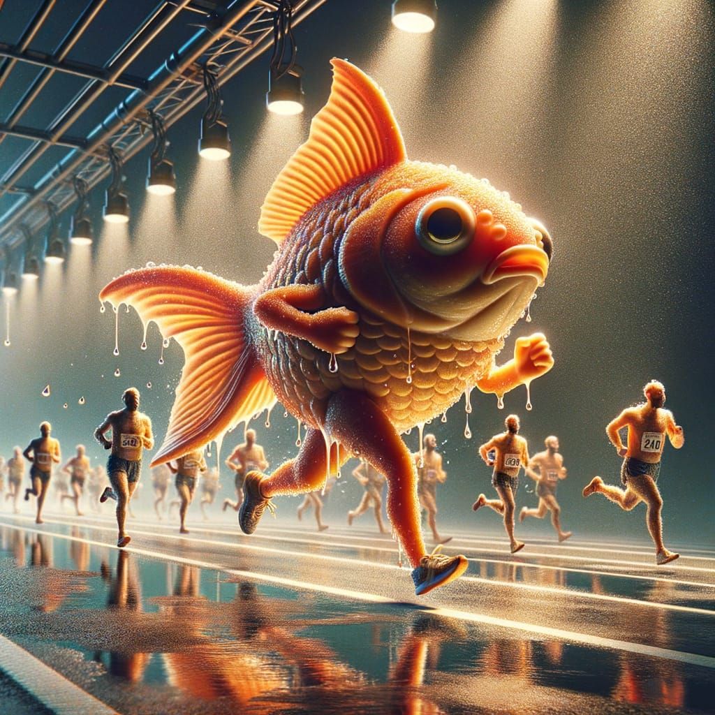 Surreal Goldfish Runner in Cinematic Hyper-Detail