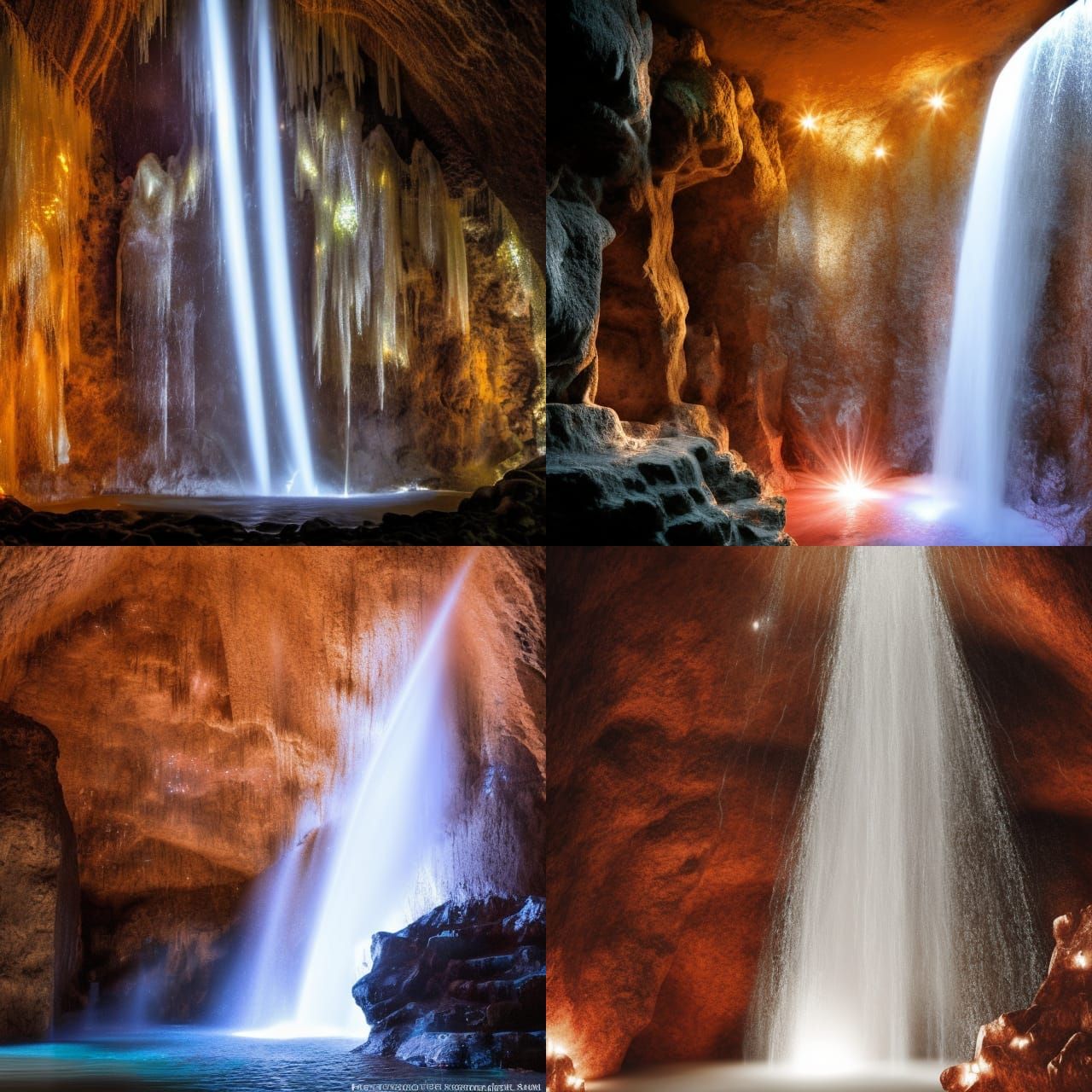 Glittering Angelic Waterfall in a Cave