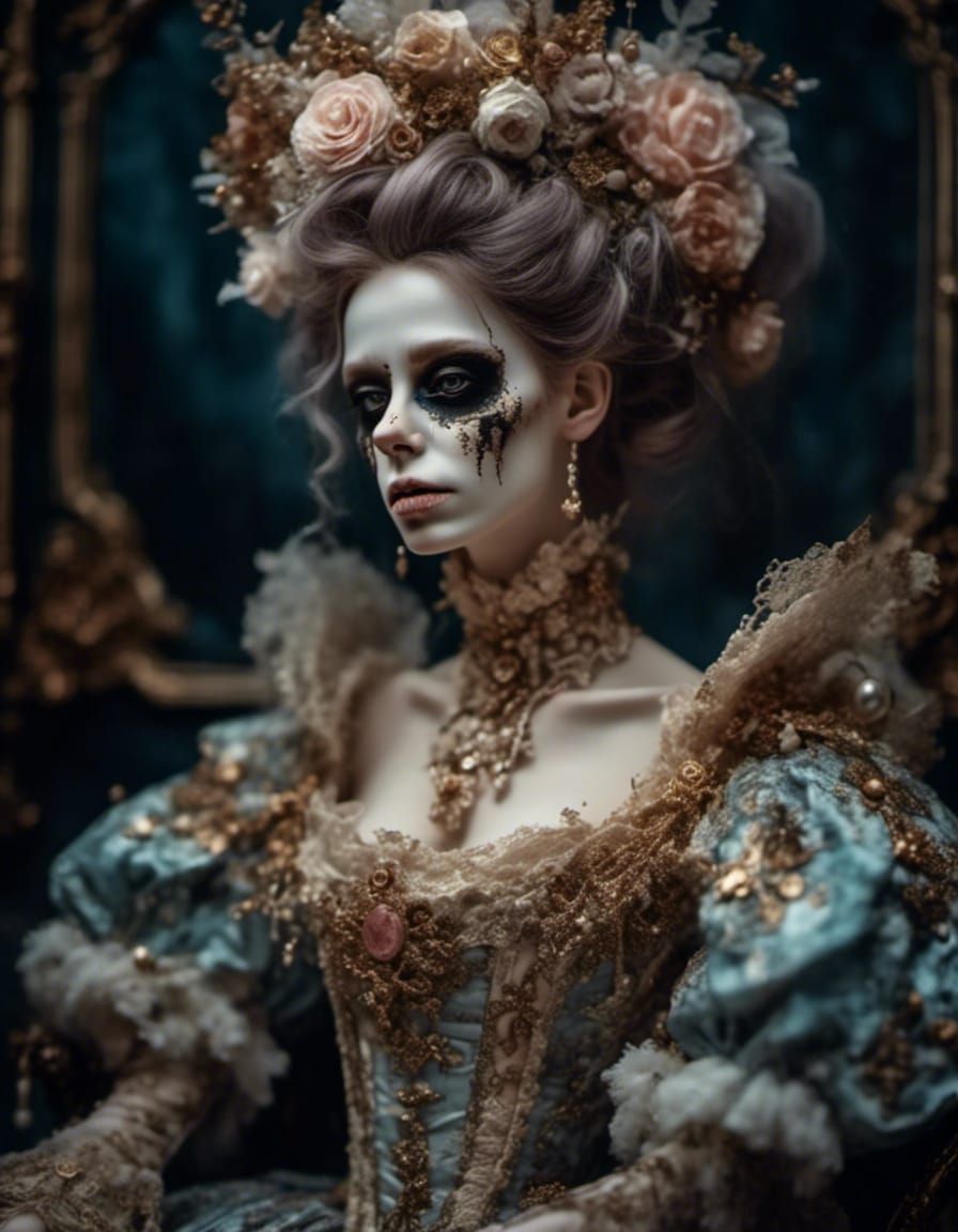 Beautiful Zombie Woman in Rococo Dress