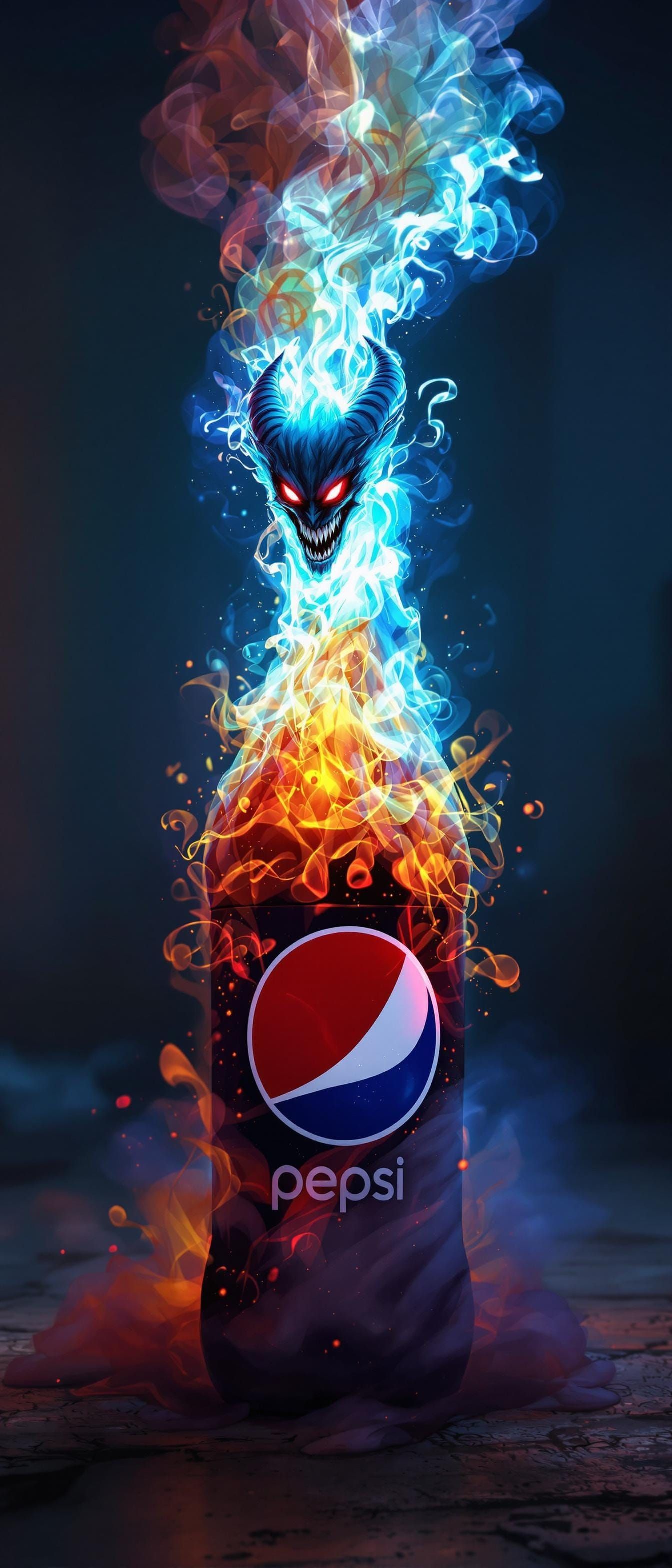 Djinn Emerges from Pepsi Bottle in Concept Art Style
