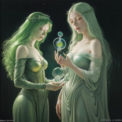 Woman with Cosmos Bubble, Surrealist Painting Style