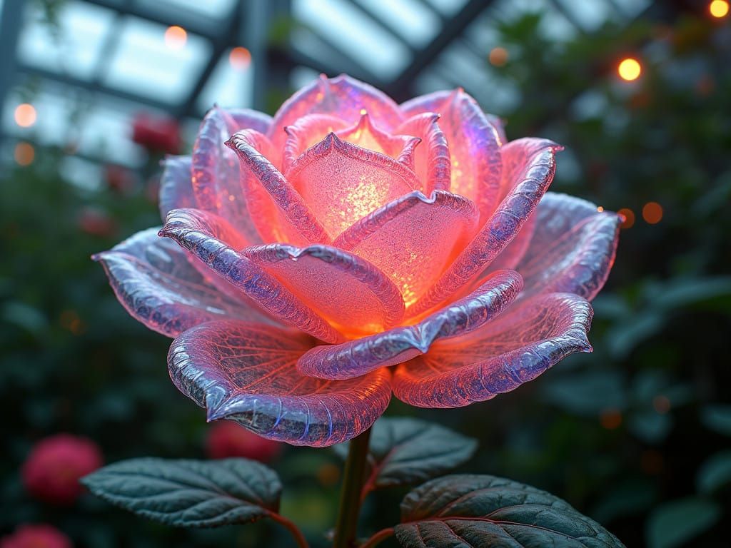 Crystal Rose Radiates Rainbow Colors in Sci-Fi Greenhouse Sc...