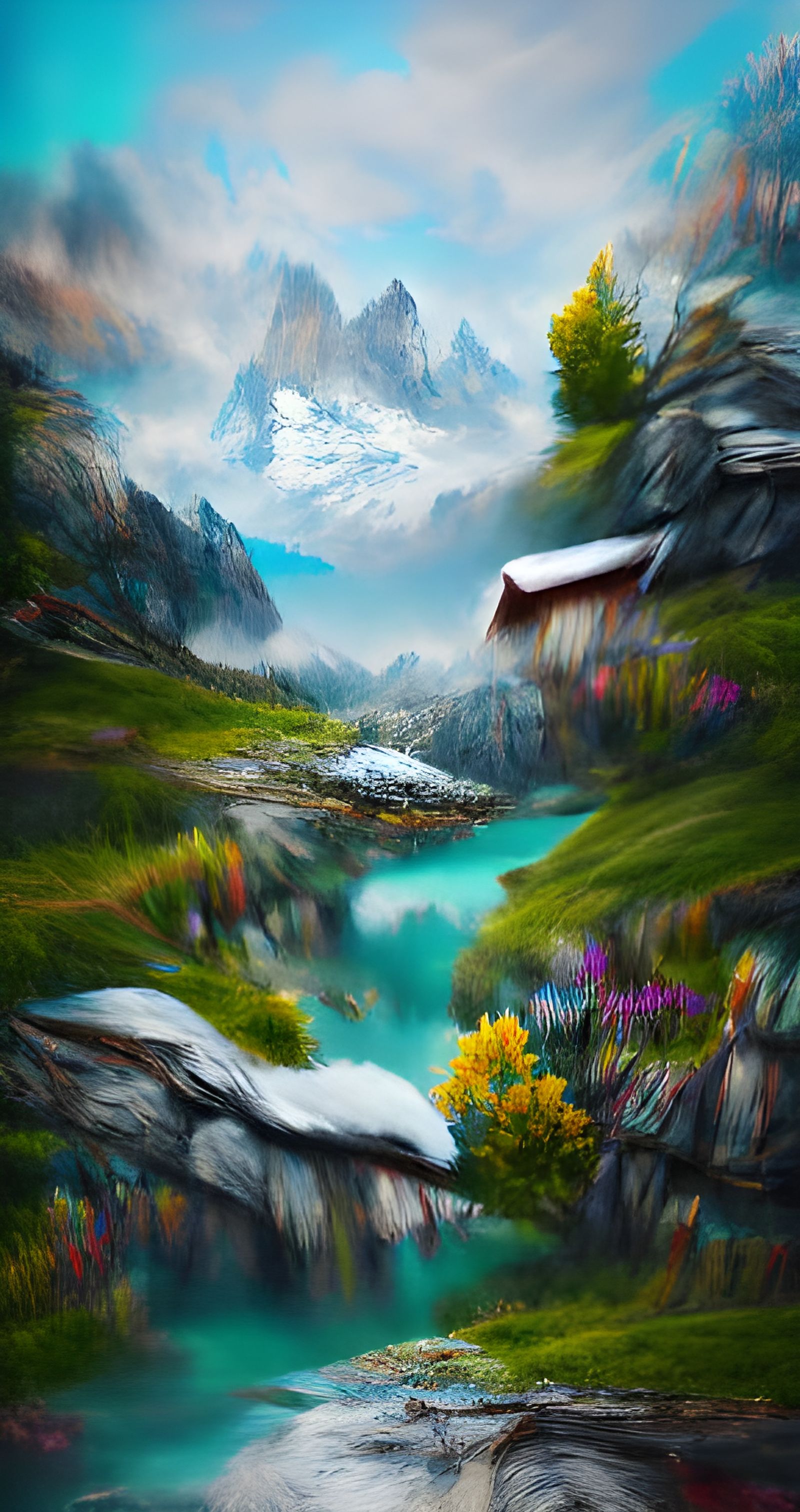 Magical Swiss Alps Wilderness in Digital Impressionism