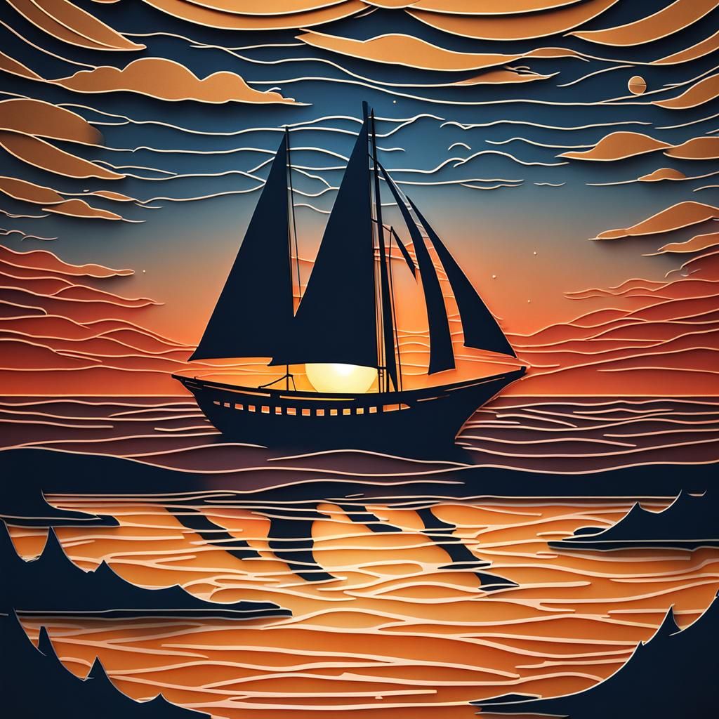 Kirigami Sailboat Glides into Sunset