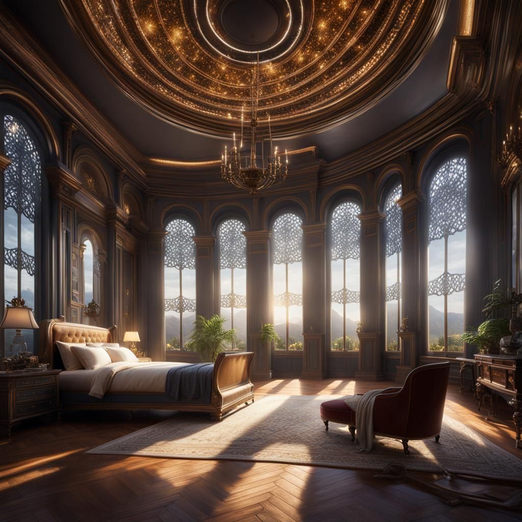 Starry Themed Bedroom with Open Windows in Bright Light