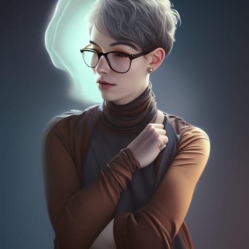 Woman with Short Hair and Glasses Portrait