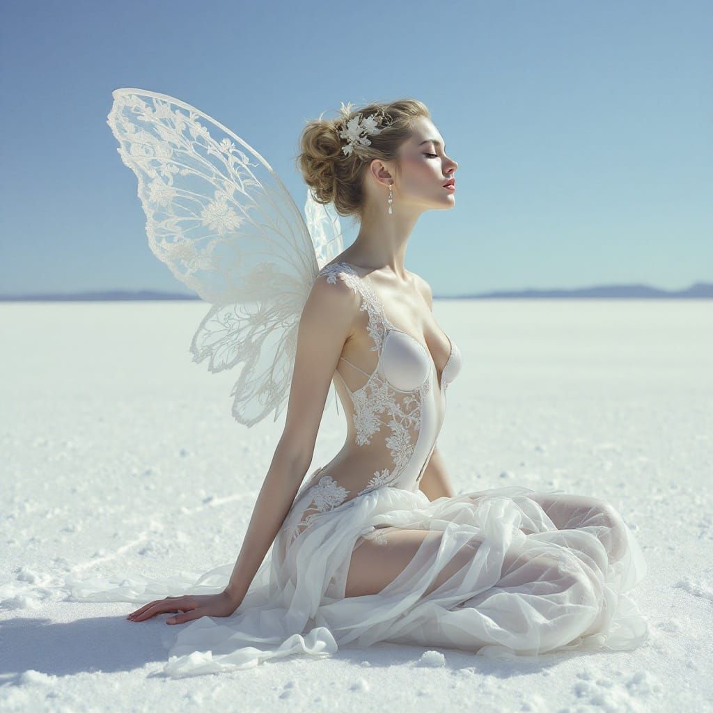 Ethereal Fairy in Art Nouveau Salt Flat Fantasy