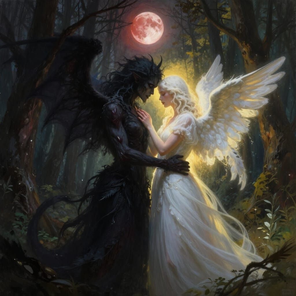 Split Realm Fantasy Art: Woman Between Light and Shadow