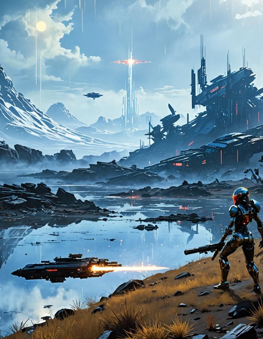 Cyberpunk Fembot Warriors Defend the Island