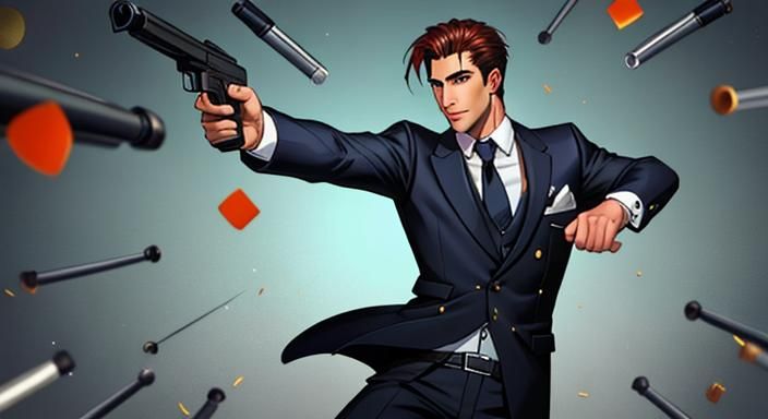 Handsome Man Evading Bullets in Action Scene