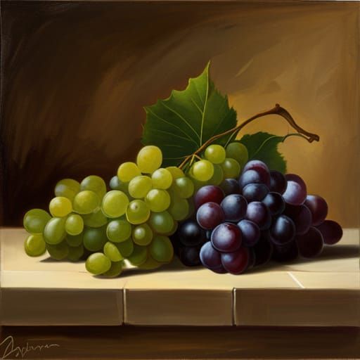 Grapes Still Life Oil Painting with Volumetric Lighting