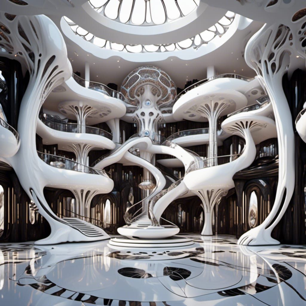 Futuristic Hotel Lobby in Sleek Sci-Fi Style