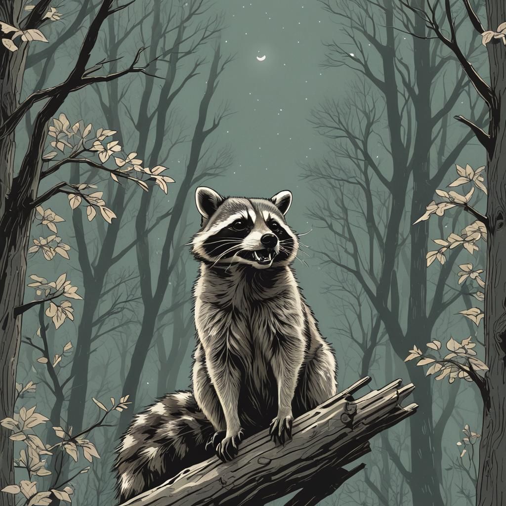 howling racoon, illustration