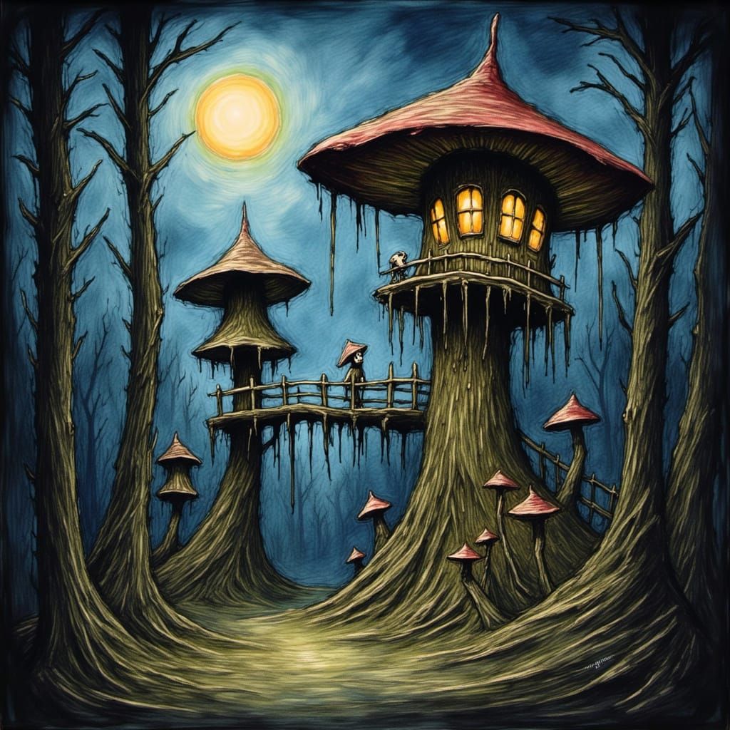 Whimsical Mushroom Village with Fairy Creatures