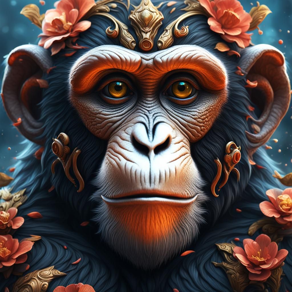 Detailed Close-Up of a Monkey in Fantasy Art