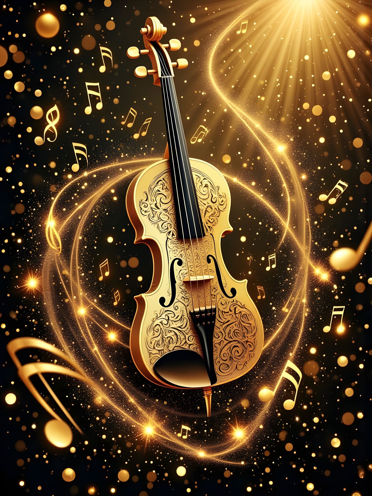 Elegant Golden Violin in Ethereal Musical Harmony