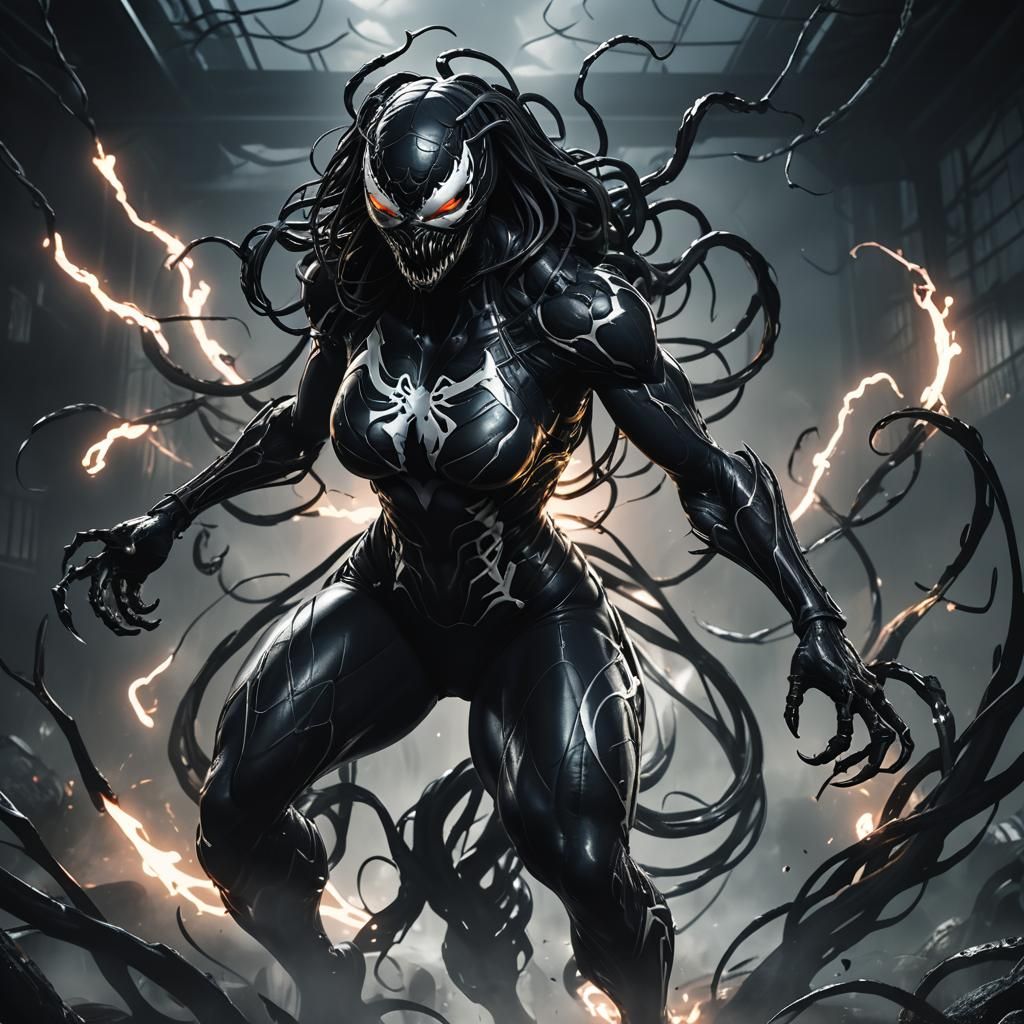 Female Venom in Anime Style with Dark Tendrils