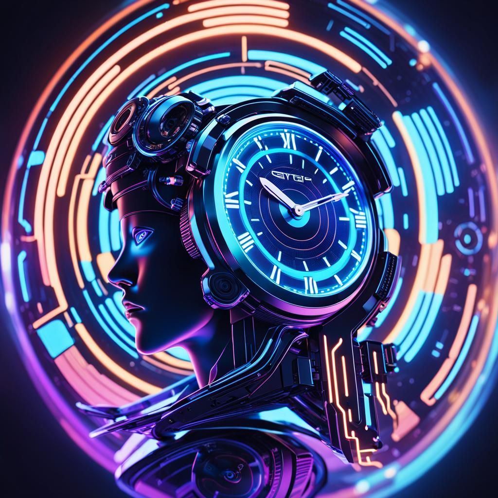 Futuristic Holographic Watch Face in Neon Futurism Style