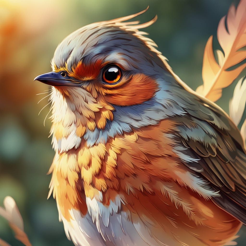 Proud Robin Admiring Plumage in Watercolor Style