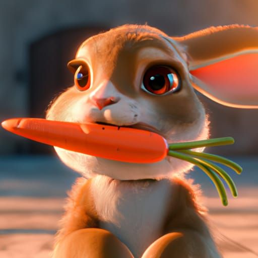 Adorable Bunny with Carrot: Digital Art Portrait