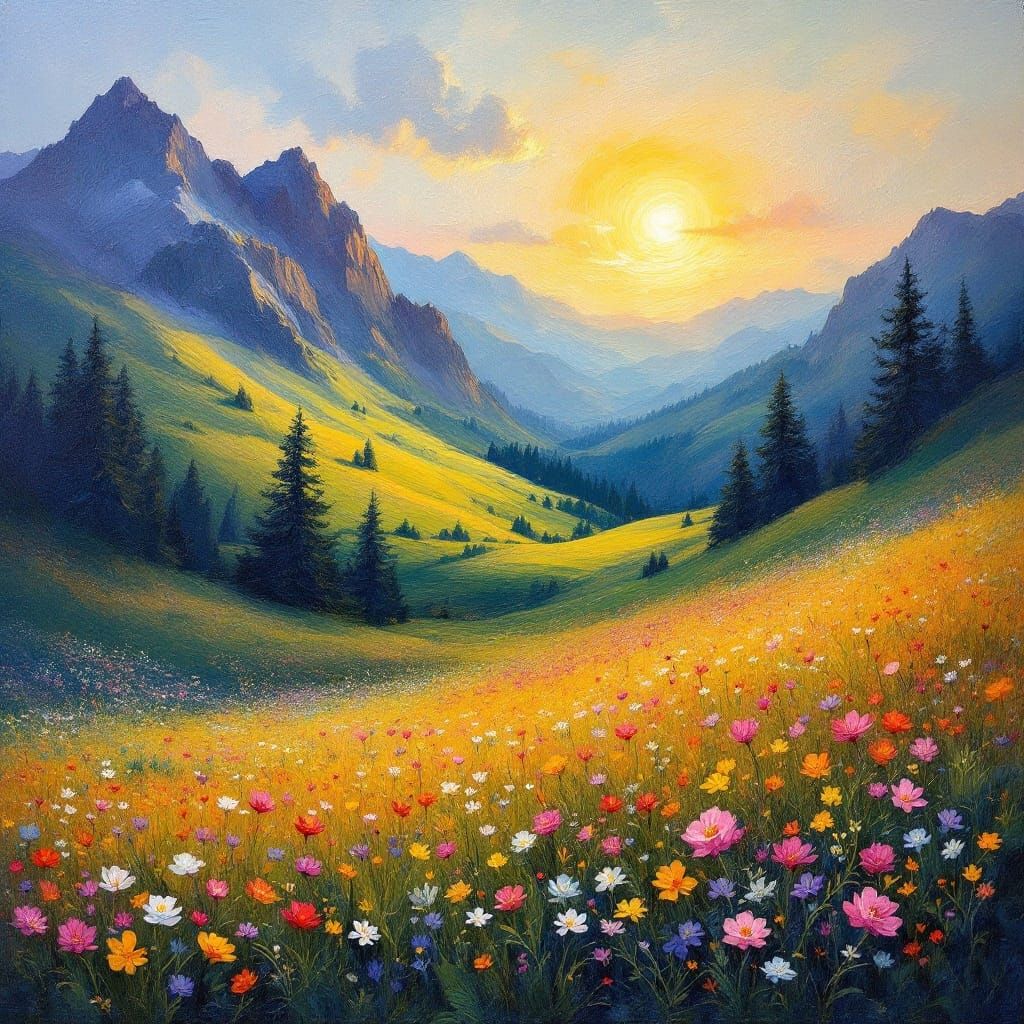 Vibrant Alpine Sunrise Impasto