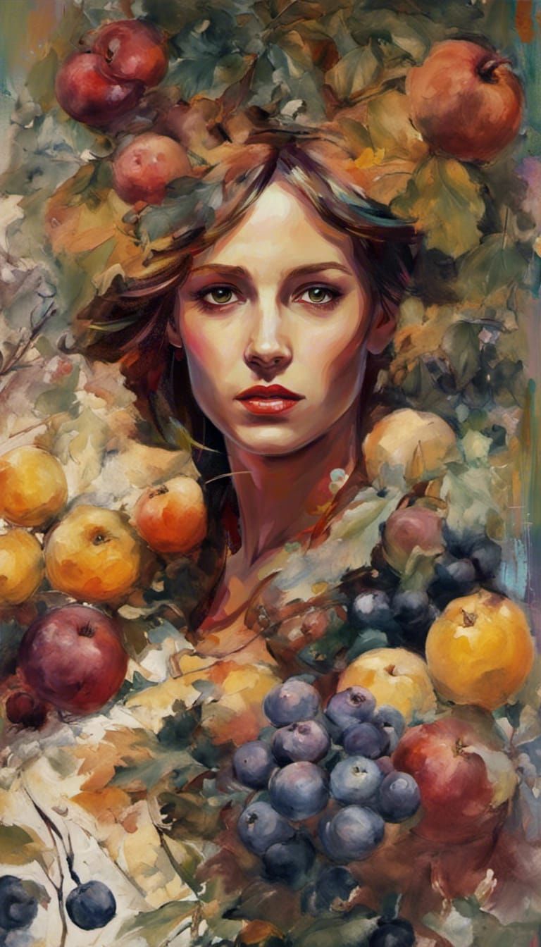 Fall Harvest Goddess in Painterly Style