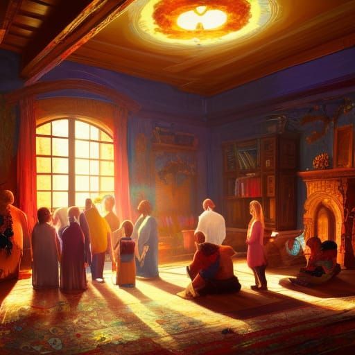 Family Gathering in Vibrant Thanksgiving Setting