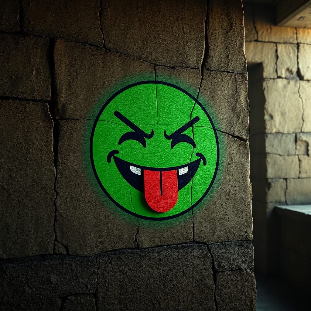 Ethereal Green Emoji Temple in Ancient, Mystical Atmosphere