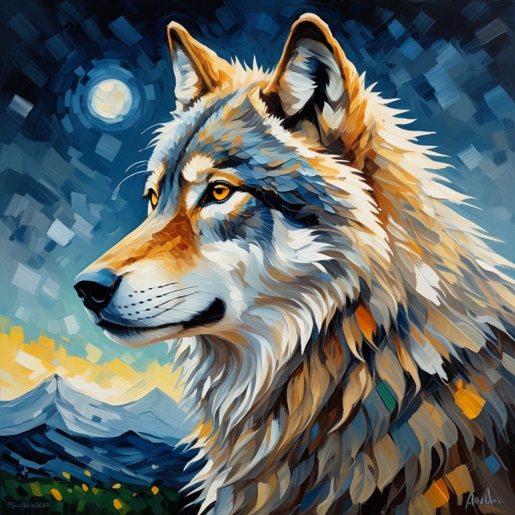 Wolf Goddess in Impressionist Style