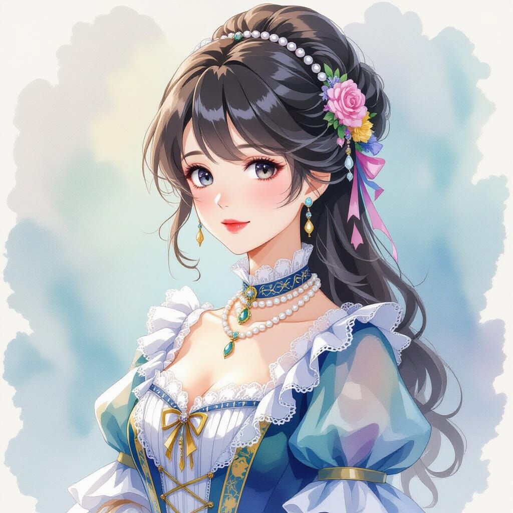 Victorian Woman in Anime Style Portrait