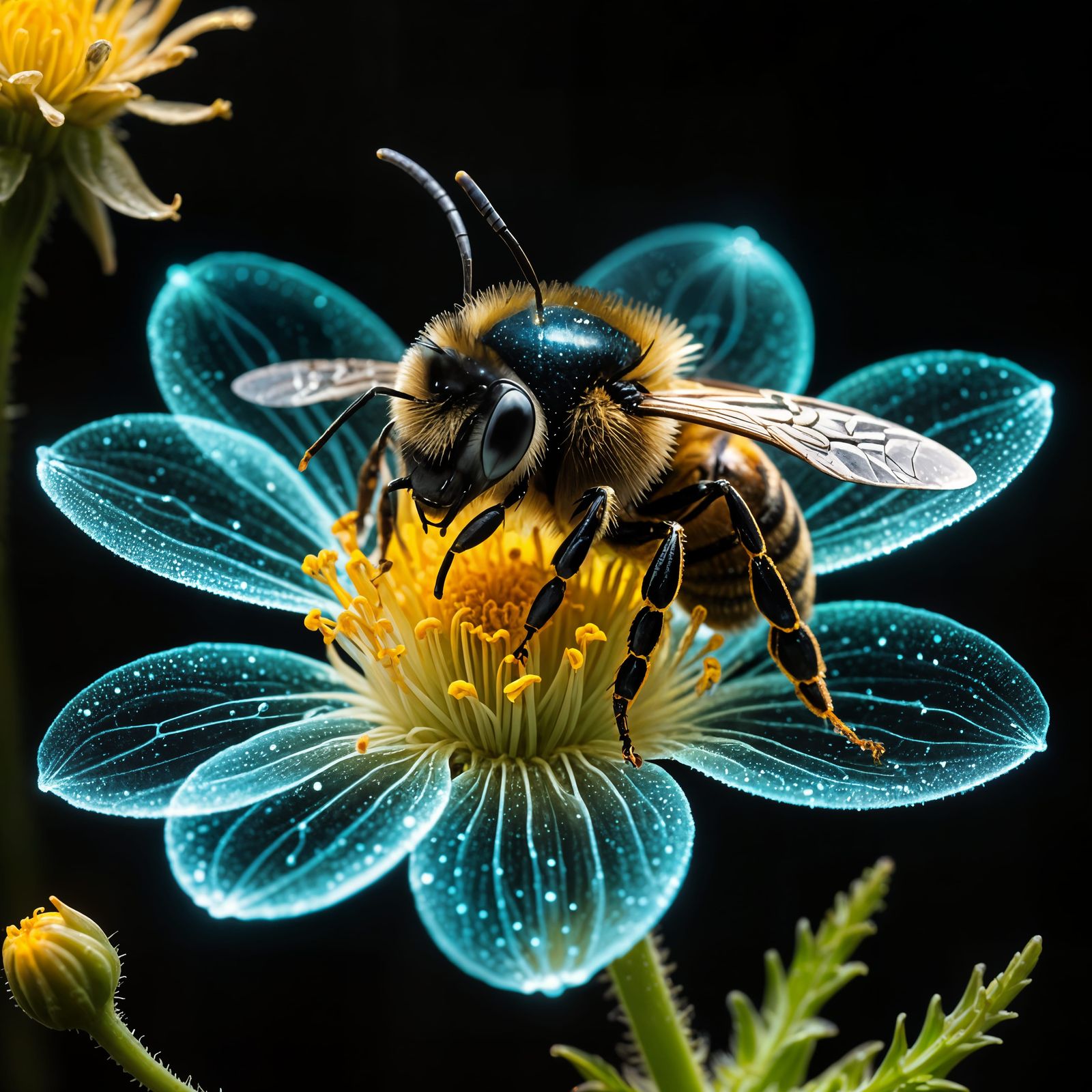 Bee Illuminates Glittering Bioluminescent Bloom