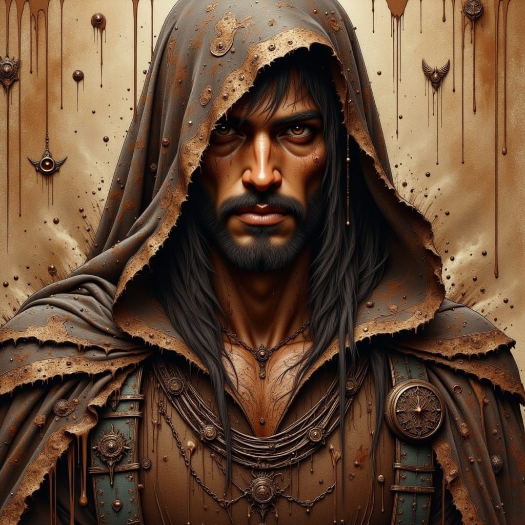 Medieval Persian Rogue in Watercolor Splash-Art Style