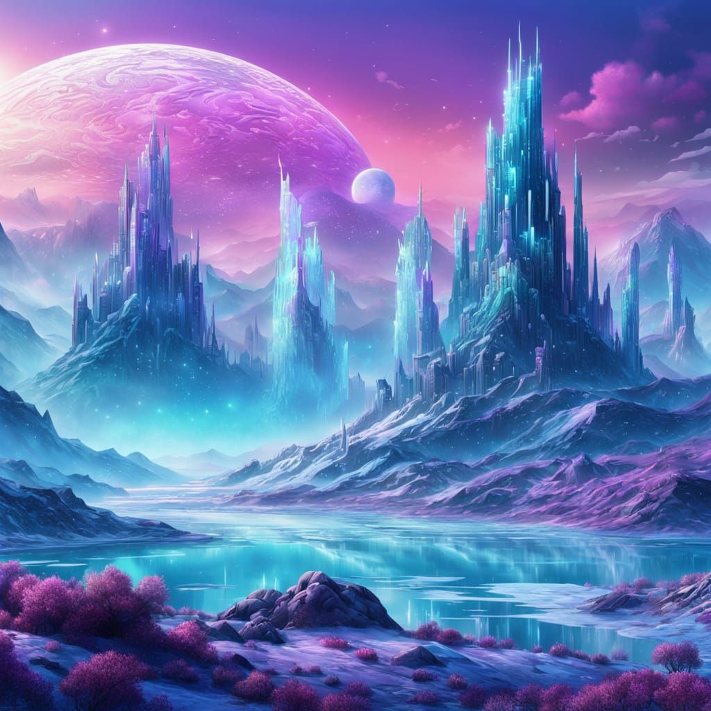 Icy Sci-Fi Landscape in Sparkling Digital Art