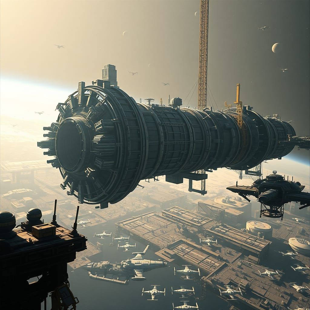 Sci-Fi Space Station Construction in Orbit