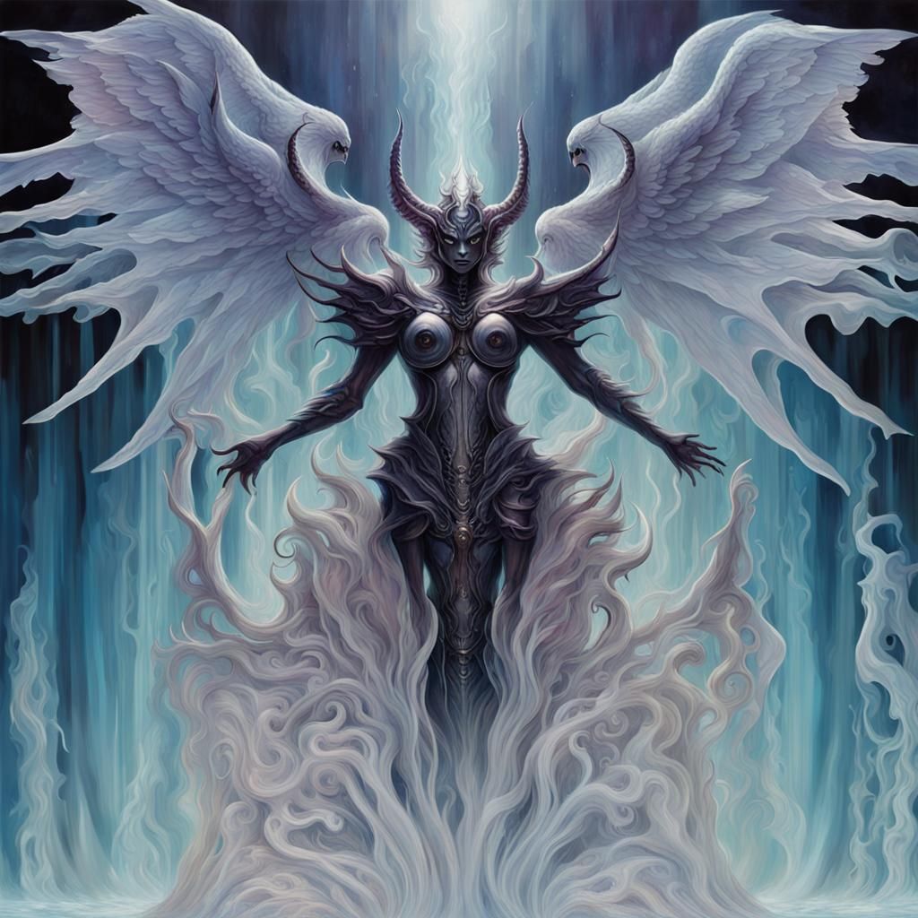 Demonic Angel Mirrored in Crystalline Baroque Sculpture