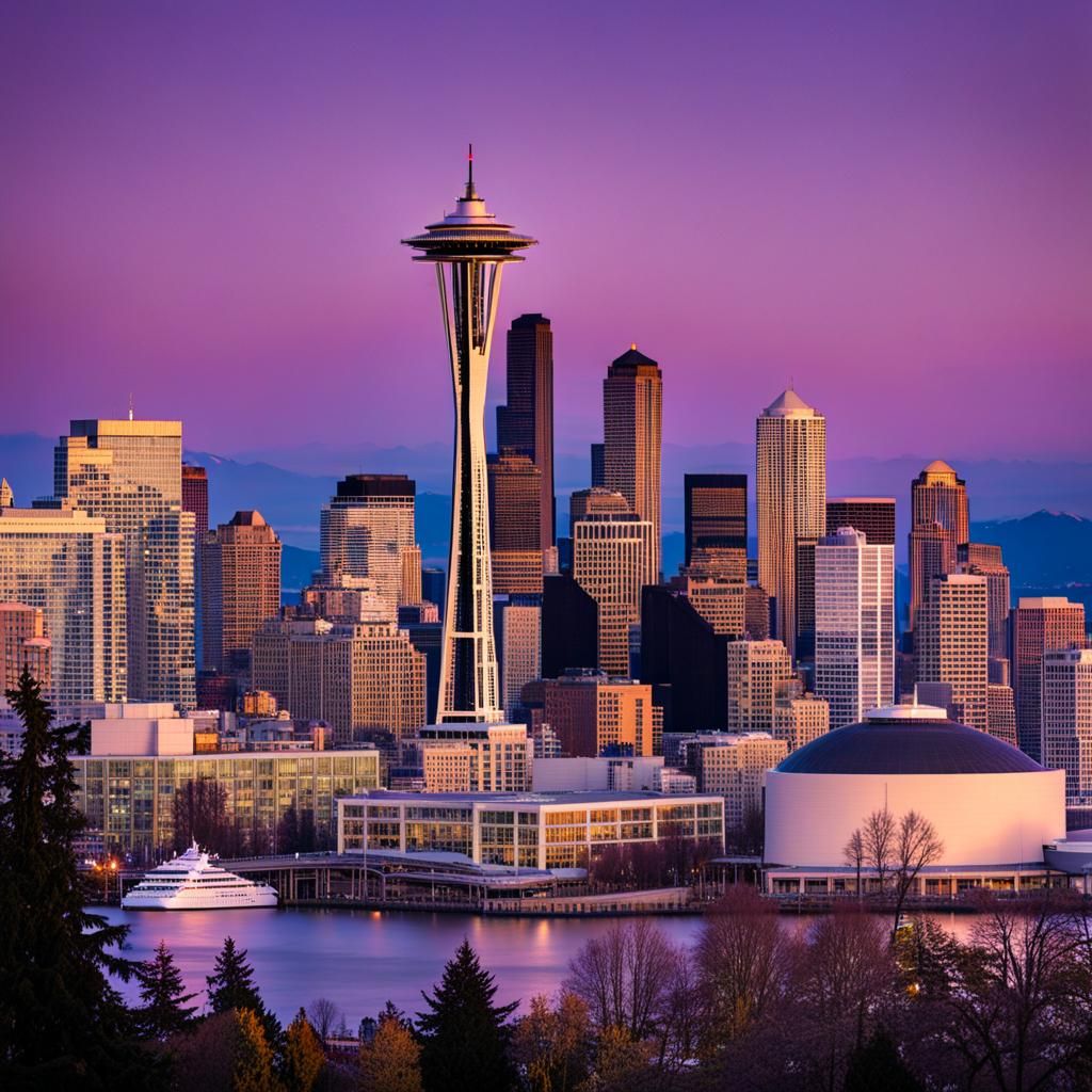 Seattle Space Needle and Puget Sound in Pastel