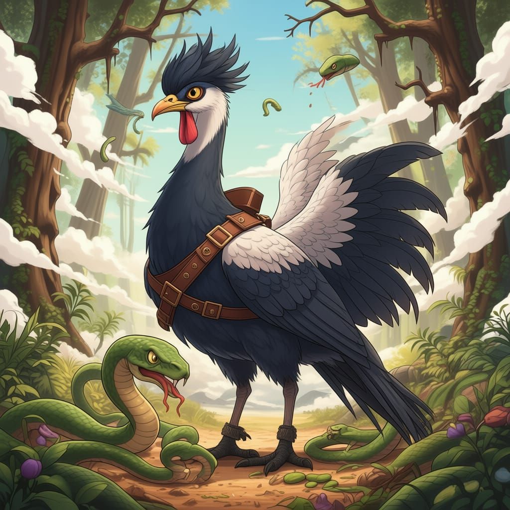 African Secretary Bird in Dynamic Anime Style