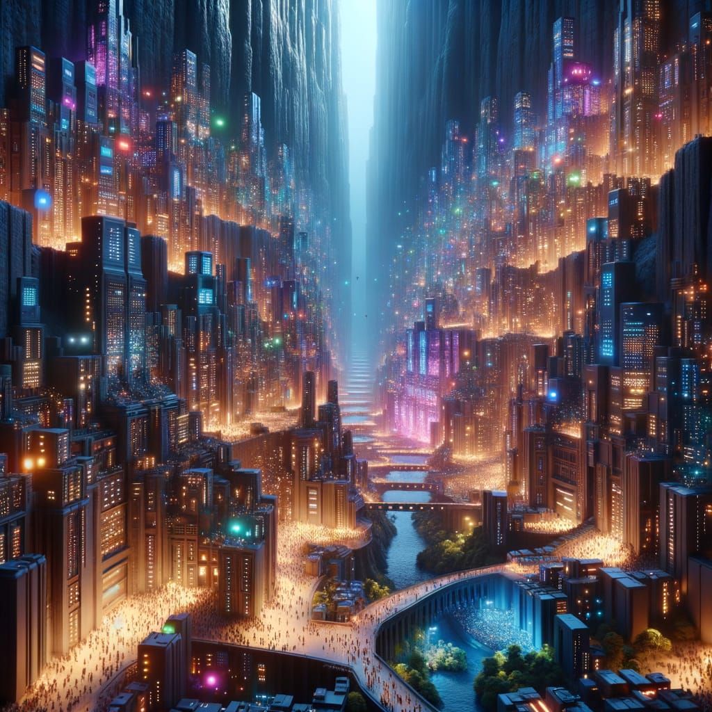 Colorful Solarpunk City in Canyon as Digital Art