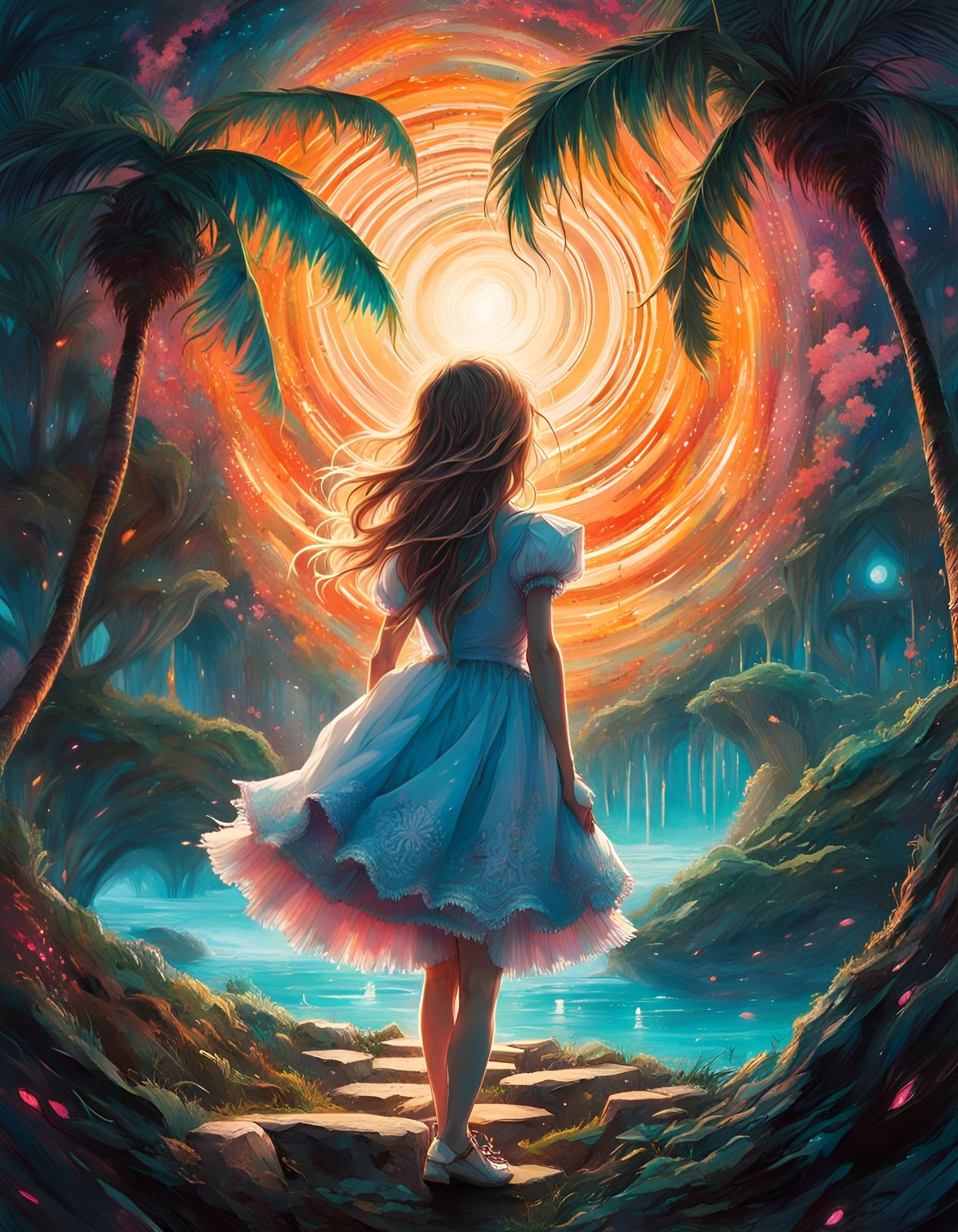 Alice in Wonderland Bioluminescent Nebula Painting