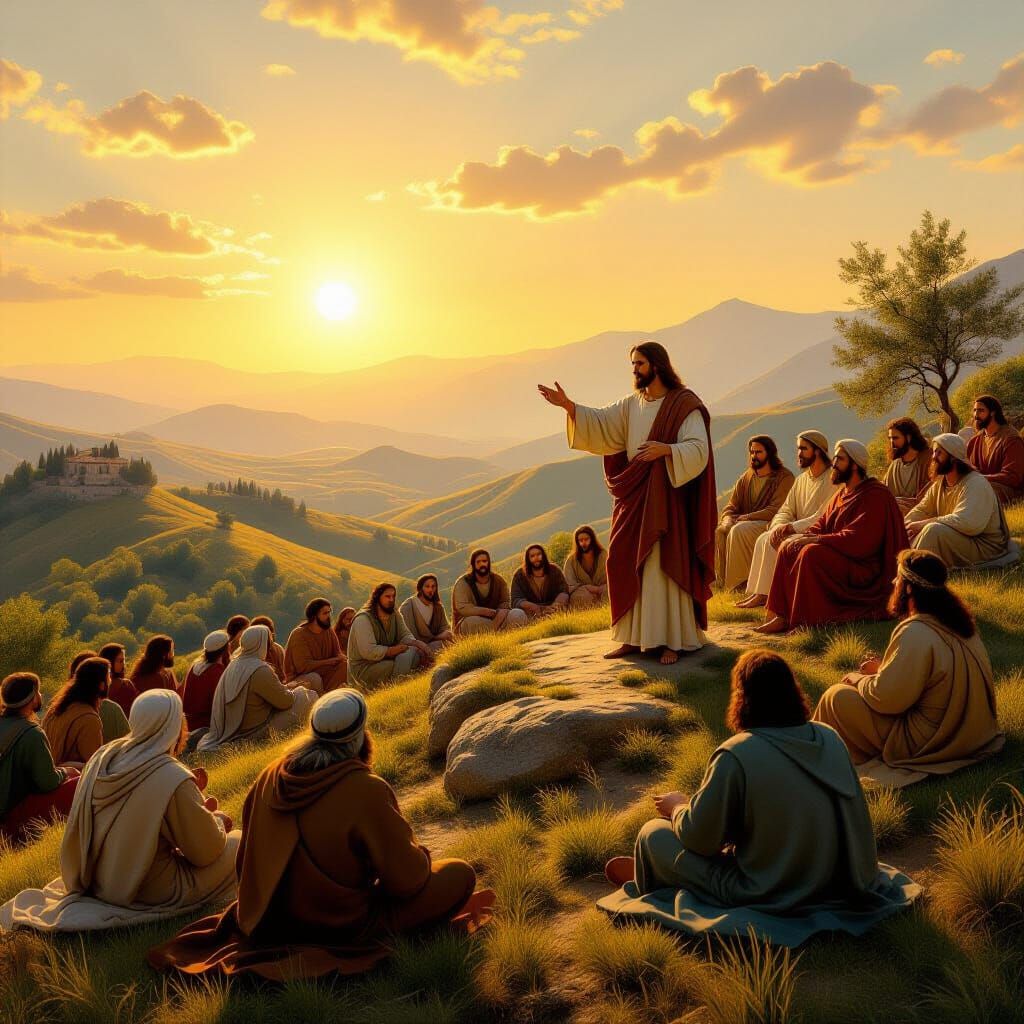 Jesus Preaching Sermon on Mount in Renaissance Style