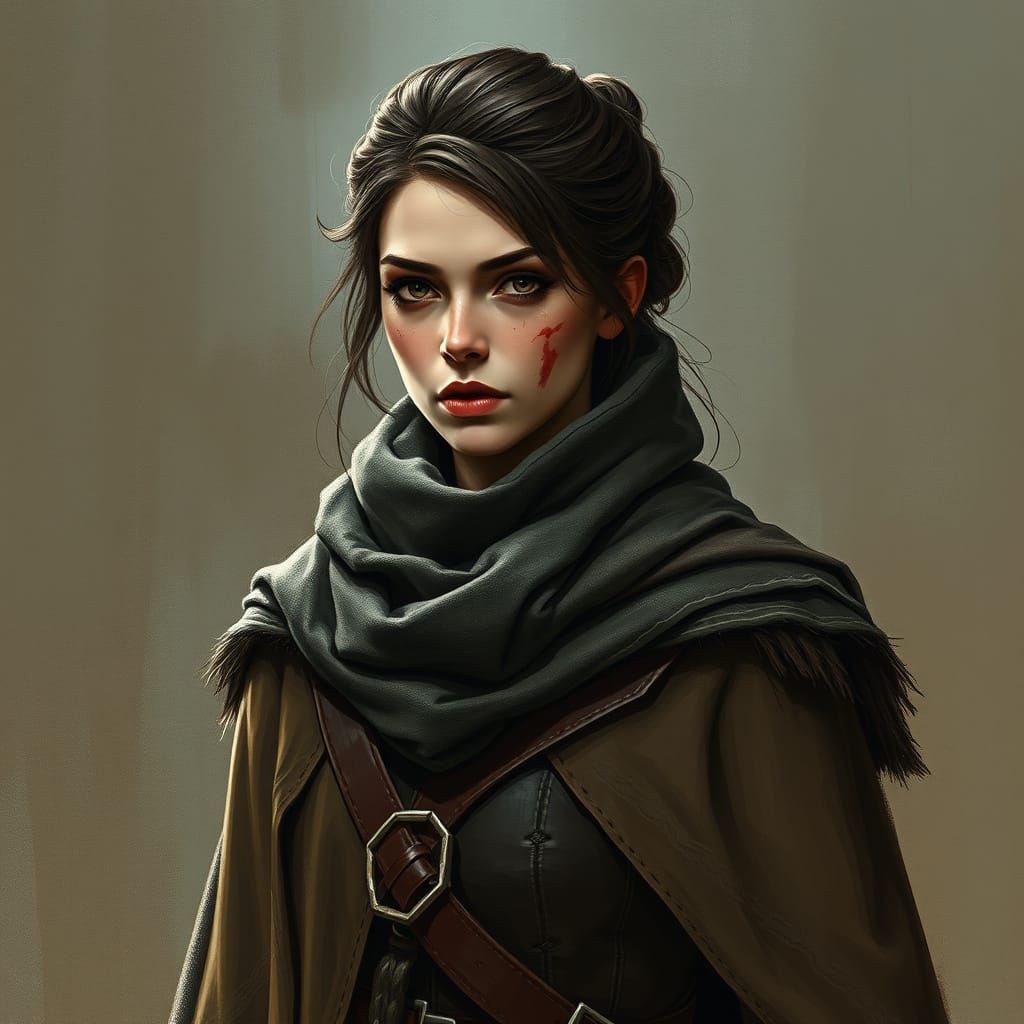 Rugged Warrior Maiden in Tattered Boots