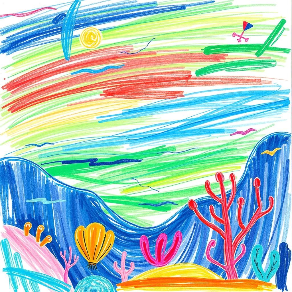 Childlike Ocean Scene with Sci-Fi Undertones