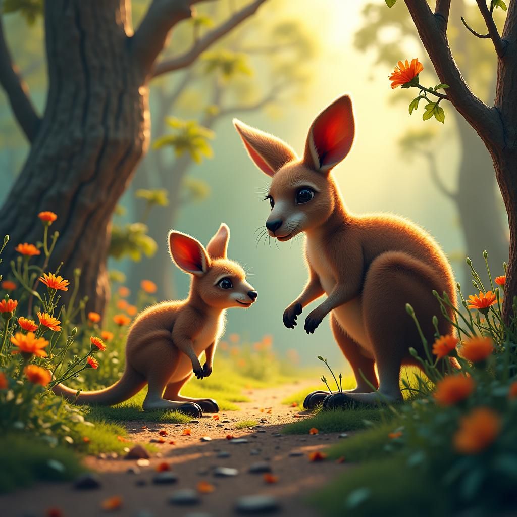 Kangaroo and Joey in Vibrant Australian Bushland