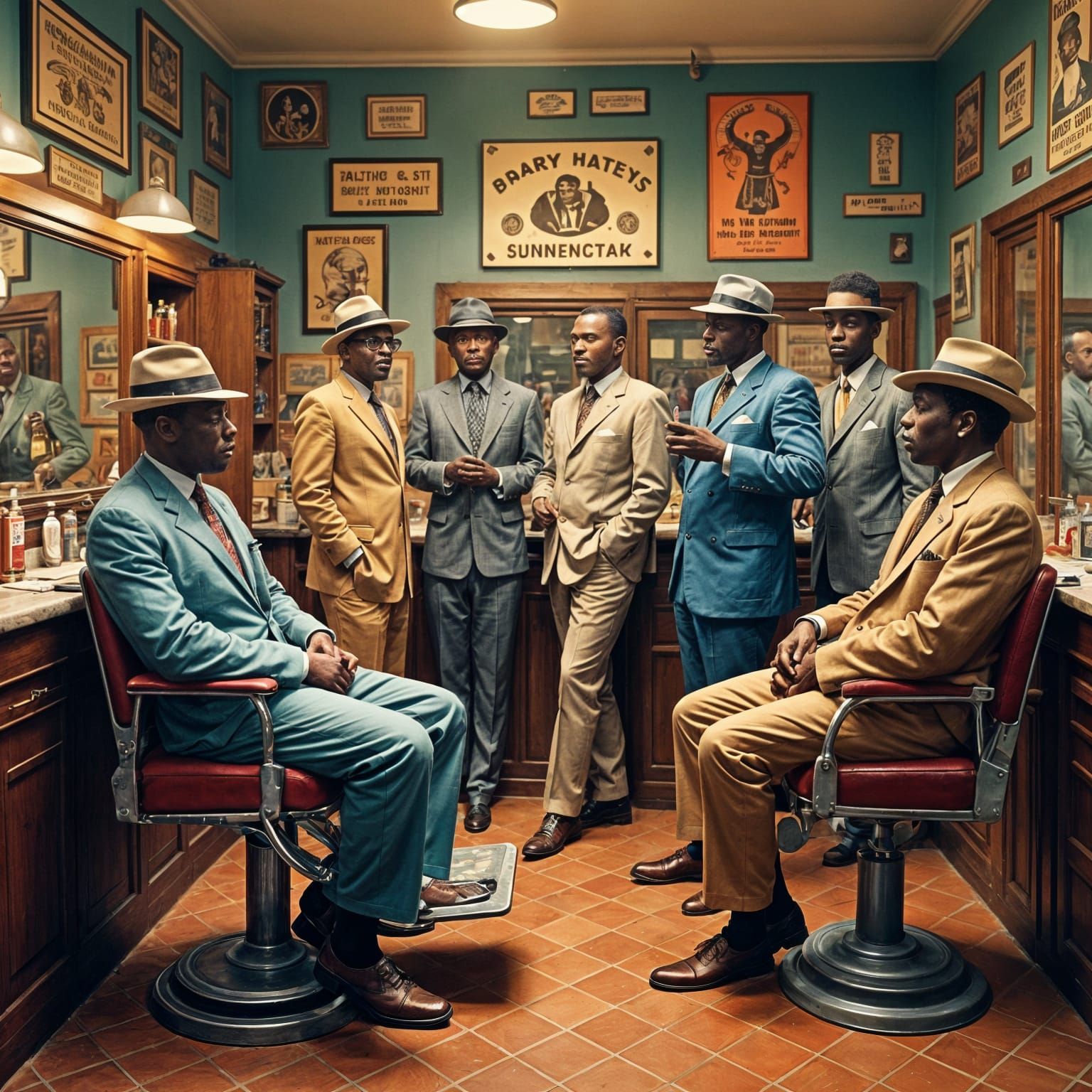 Vintage Harlem Barbershop Scene