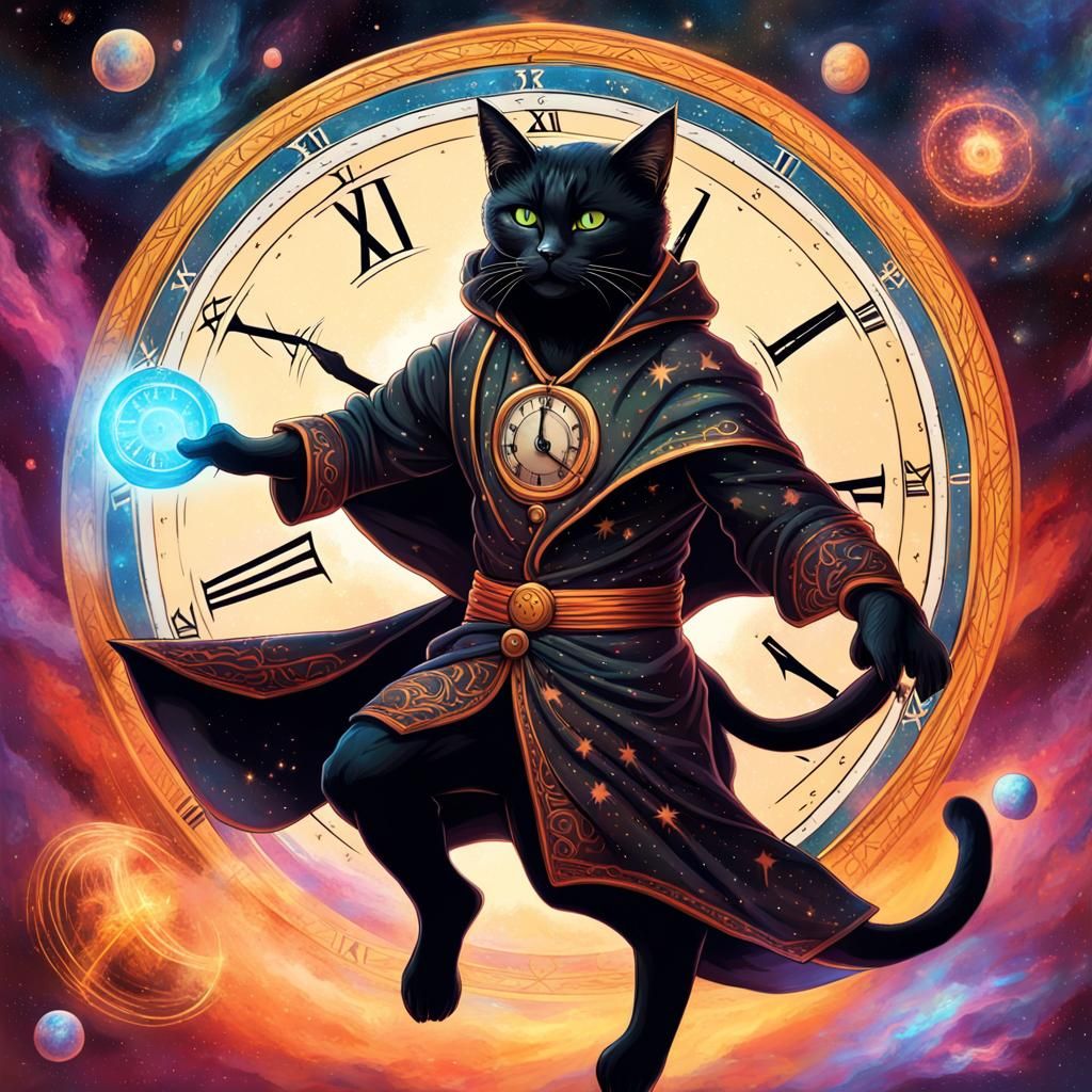 D&D Cat Acrobat with Clock Magic in Circus