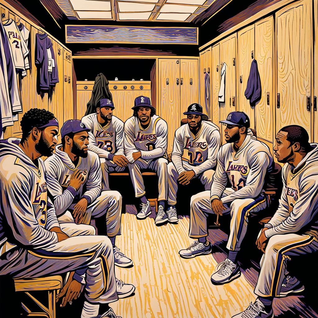Impressionistic Lakers Locker Room in Vibrant Colors
