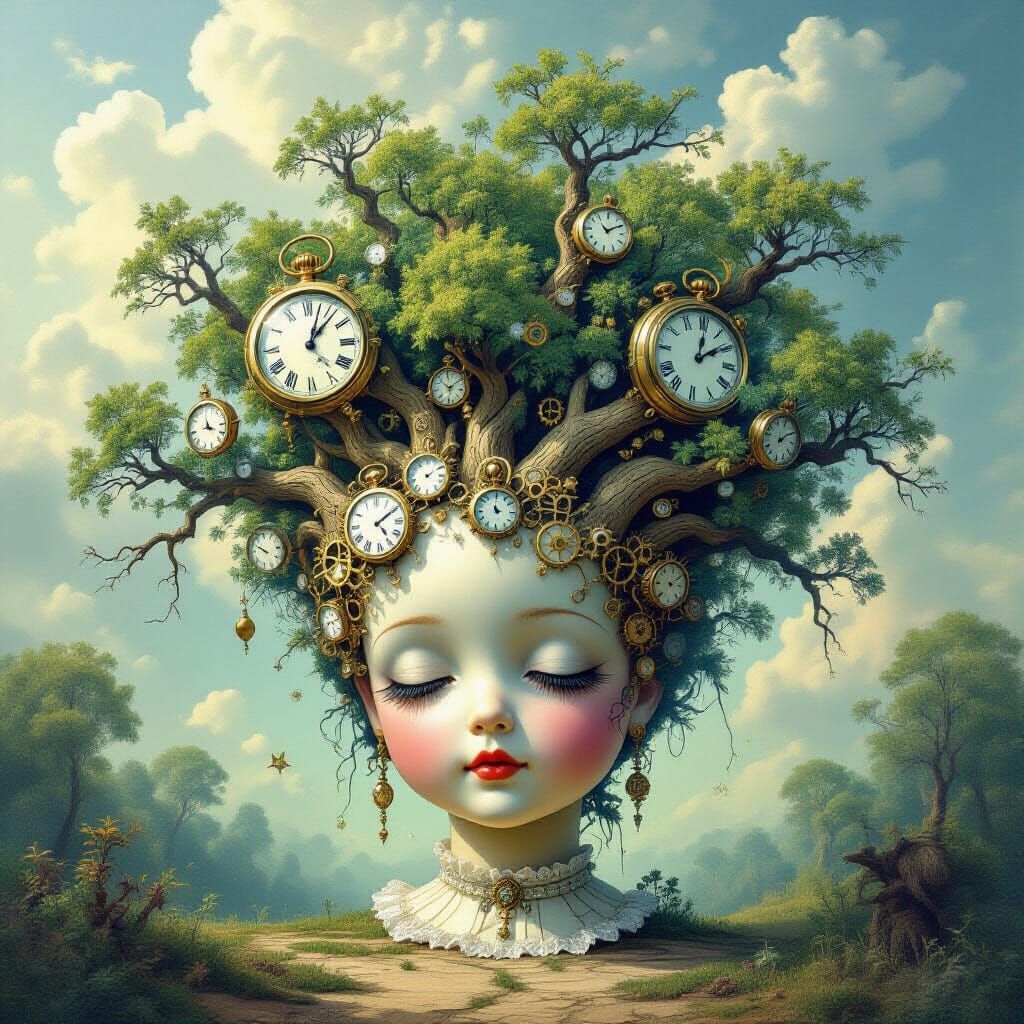 Surreal Ancient Tree of Time and Gears